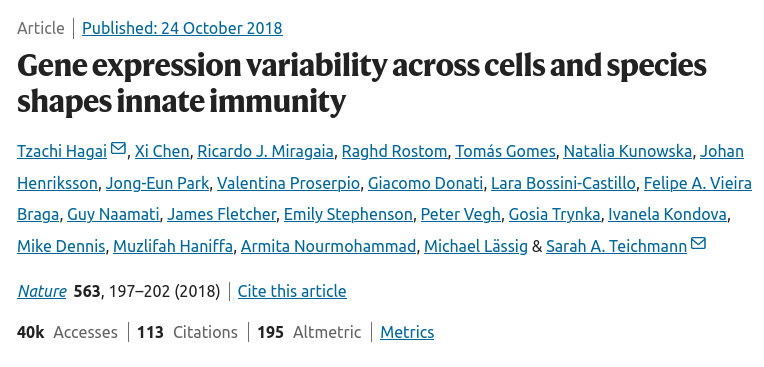 Gene expression variability across cells and species shapes innate immunity